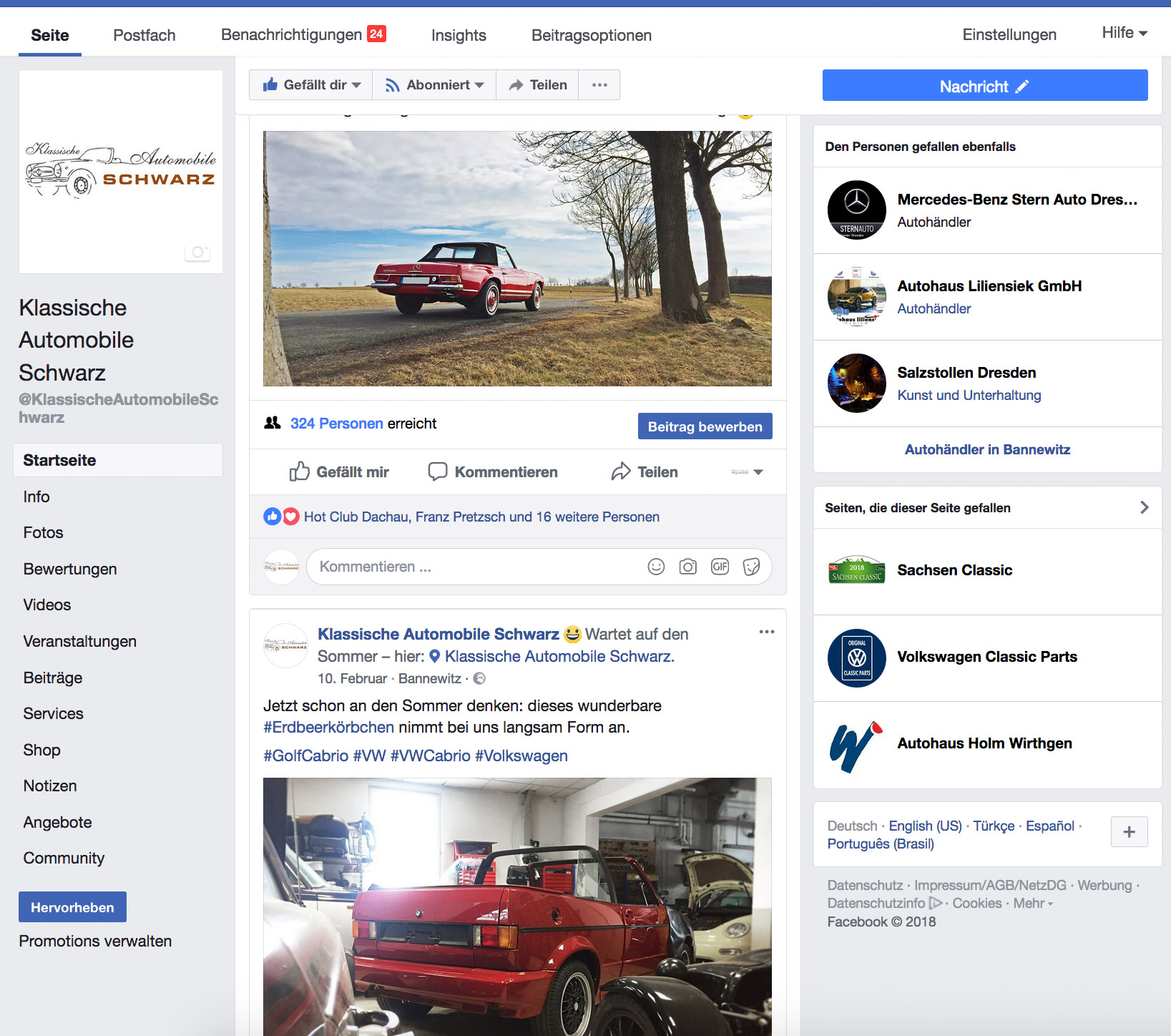 Klassische Automobile Schwarz auf Facebook